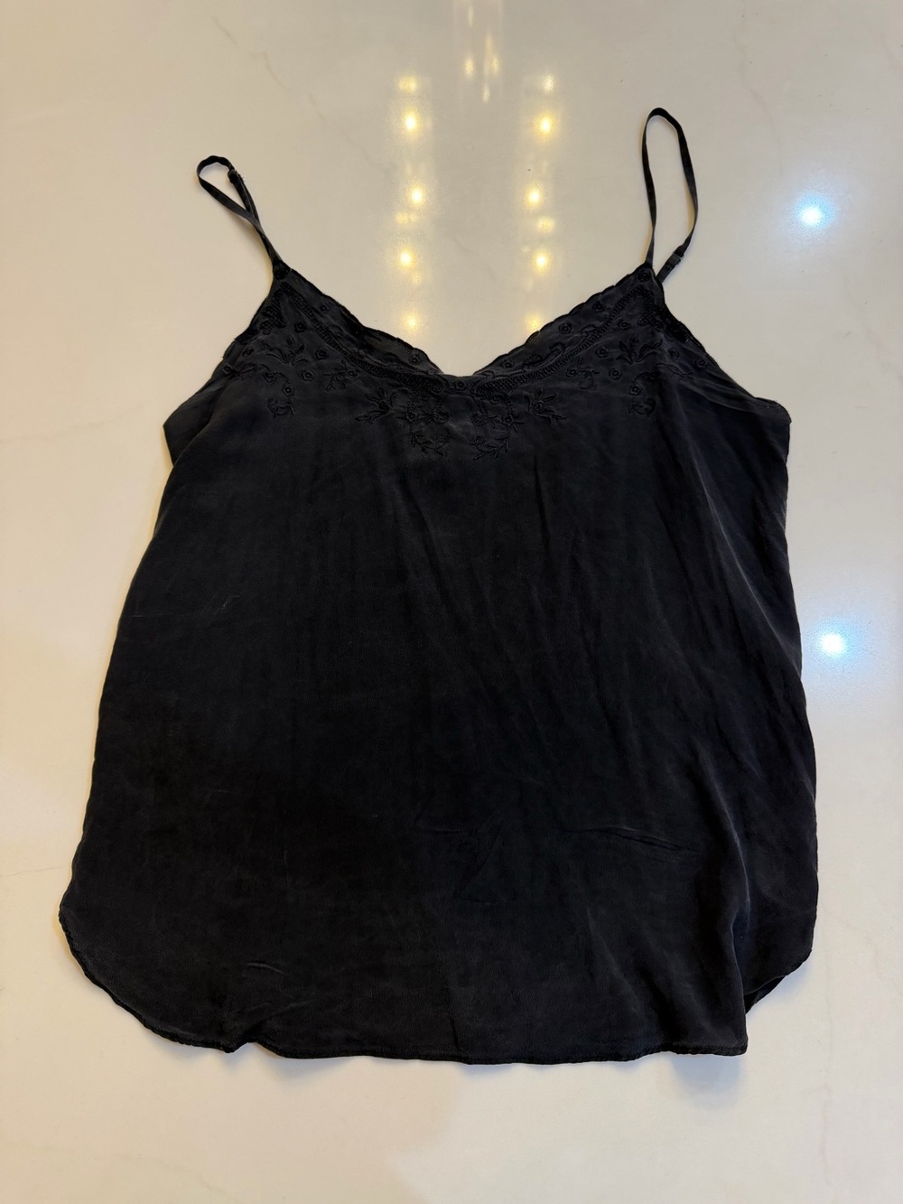 Black Embroidered V-Neck Cami Tank Top - Women's